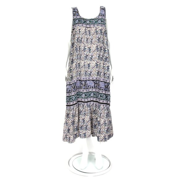 Vtg 70s GEETA Indian Block Print Paisley Floral Elephant Maxi Dress sz L /059 - Picture 1 of 8